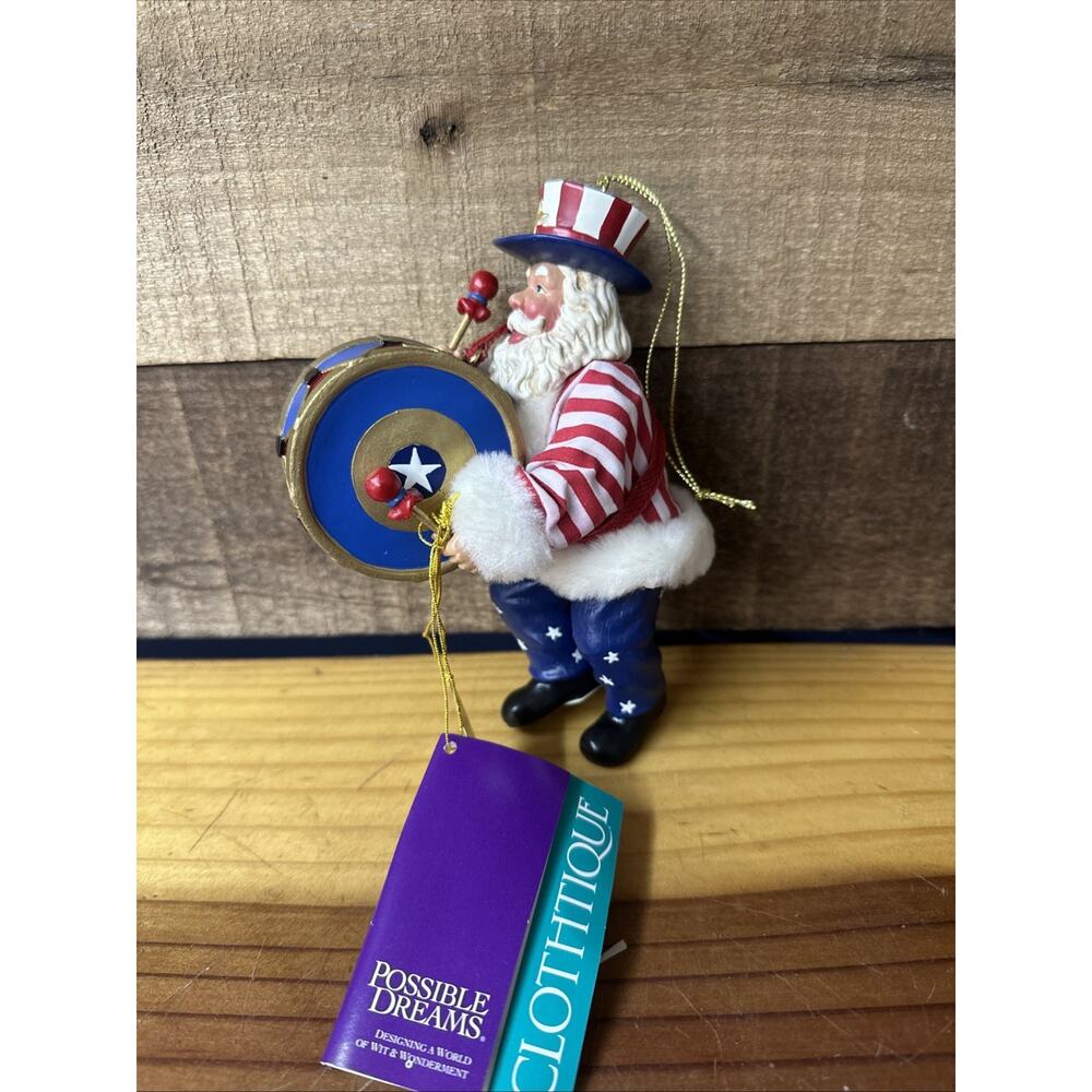 Vtg. Possible Dreams Clothtique PATRIOTIC SANTA Christmas Ornament In Box